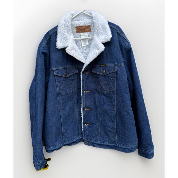 Wrangler Men's Denim Jacket Sherpa XX Large Vintage 90s 2XL - Picture 1 of 7